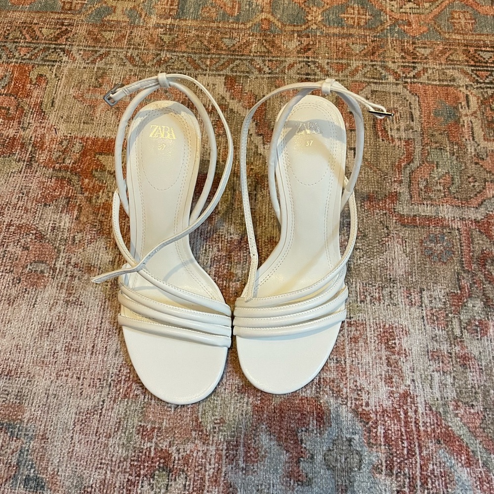 Zara White High Heeled Strap Sandals - Never Been Worn